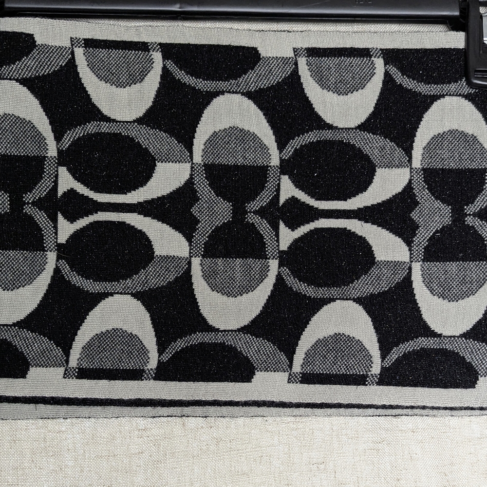 Coach Signature Black White Gray Wool Blend Knit Scarf Shawl - Picture 2 of 7